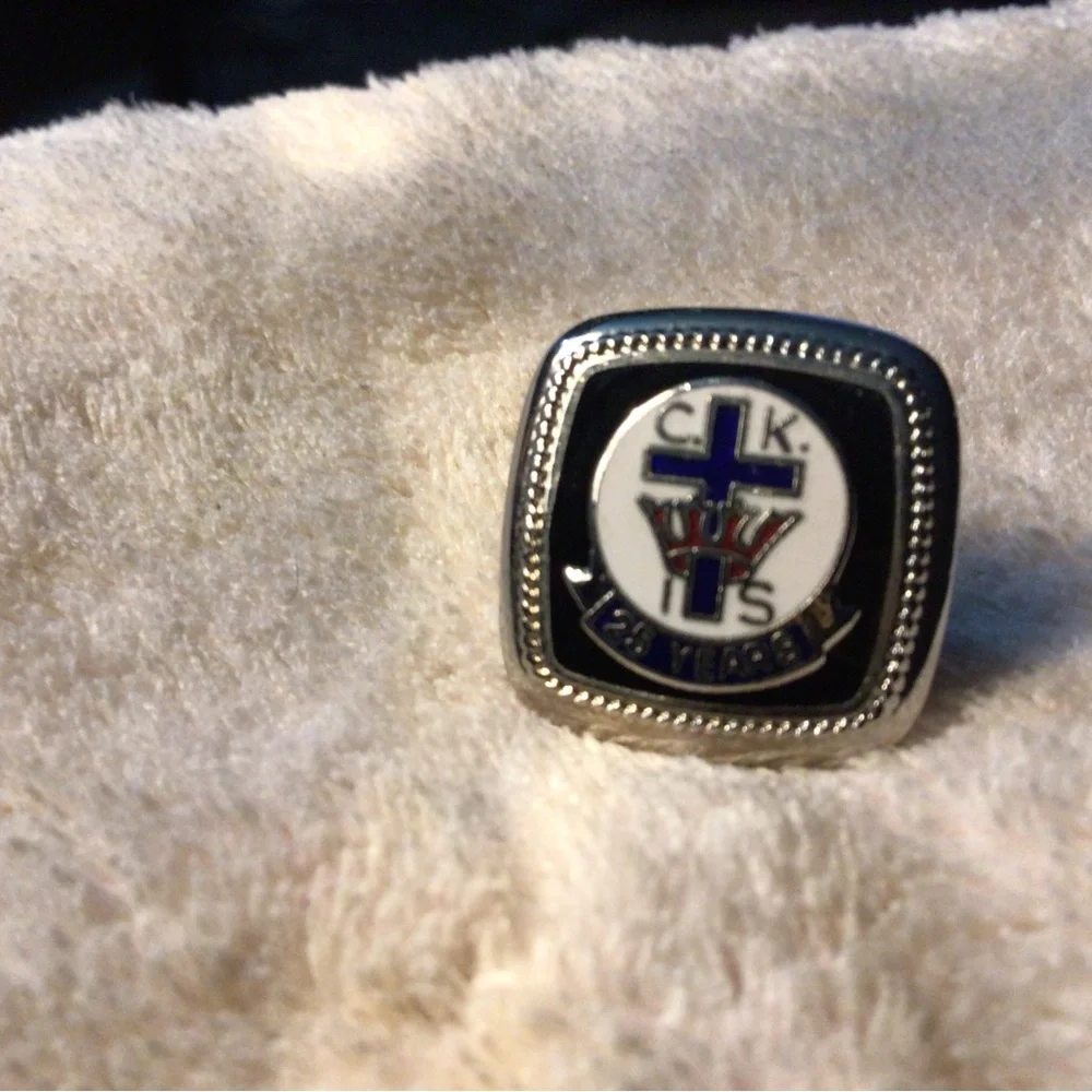 Men's Silver-Tone Cufflink with Blue & Black Enamel Cross Design